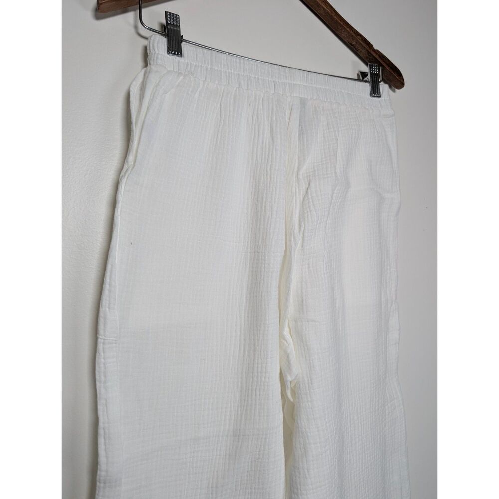 Zenana Cotton Wide Leg High Rise Gauze Pant Loungewear Small Resort Vacation - Picture 4 of 10
